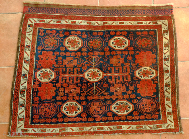 A large and unique Baluch bagface . 96 x 73 cm. Very good condition, full meaty pile. 
Wonderful natural colors, complete floating weft end 
Please contact igo.licht@gmail.com      