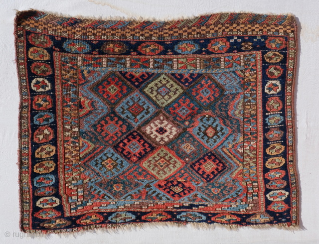 Large Jaf, Wonderful natural multiple colors 108 x 83 cm, embroidered kilim end, Very good condition, complete pile, some missing knots on one edge 
Please contact igo.licht@gmail.com      