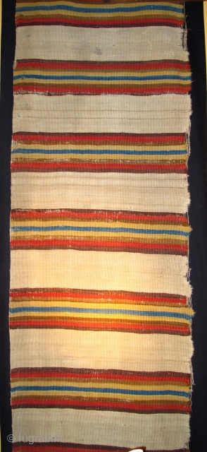 Anatolian stripes kilim, 245 cm x 70 cm. Professionally mounted on a black cloth. Great colors.                 