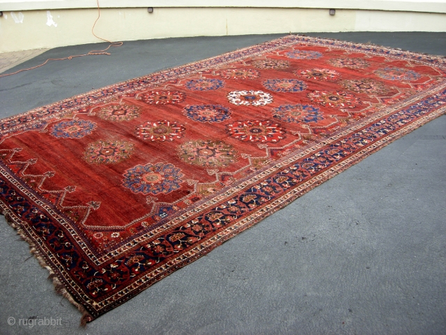 19th Century Afshar Main carpet. Size is 10-7" x 16-5". Obvoius issues but rare and highly decorative for the right client or candidate for wash and introduction to the LA market. Published  ...