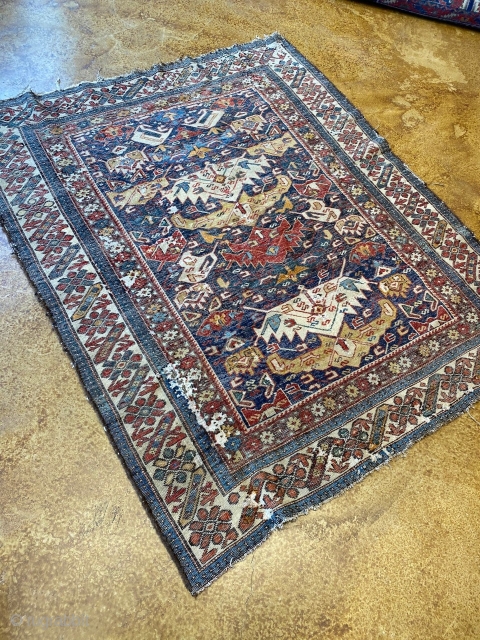 distressed antique Bidjov rug. First image is of the back of the piece, about 3' x 5'
$135 with free US shipping            