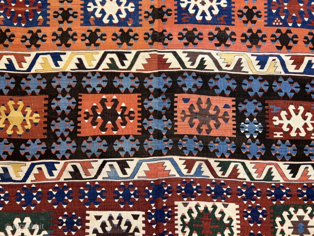 5'8'' x 12'11'' / 175cm x 395cm An Awesome late 19th century Antique Anatolian Aydın çine Kilim with beautiful dyes. These antique kilims are woven in two pieces and stiched together.

https://www.instagram.com/p/Cg6baKTsdwb/  