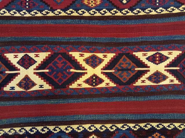 2'6'' x 9'6'' / 77cm x 290cm An over hundred years old Cihanbeyli Kurdish kilim from central Anatolia, Konya province.

https://www.instagram.com/p/CgygHnjMu-S/             