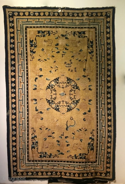 Ninghsai Carpet, 104 in x 66 in (264 cm x 168 cm),  mid 1800s, all natural dyes, full to low pile, photos do not do justice to this piece.  Additional  ...