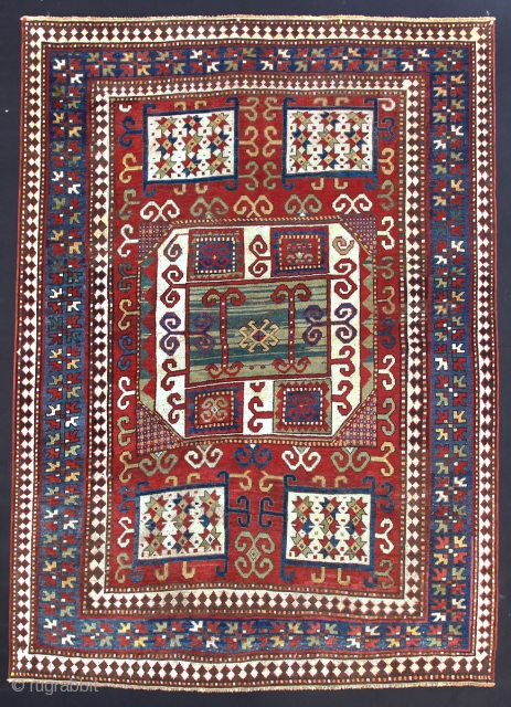 This is very colorful example of A type Georgian Karachoph from Late 19th C. It has lovely  abrashed green center.

The size: 5.5 x 7.2 ft (165 x 220cm)
    