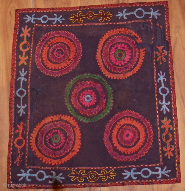 kirghiz embroidery 64 x 70 cm.silk on wool.a bit tired.                       