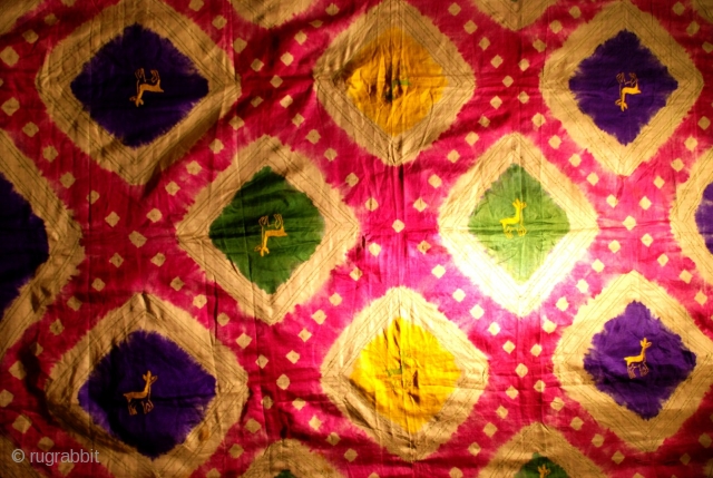 Uzbek tiedye 19th.century silk,size 115 x 210 cm                         