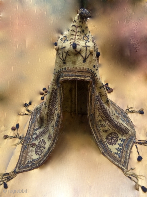 Unusual, wool on wool embroidery helmet hat,Pamir or Chitral valley.                       