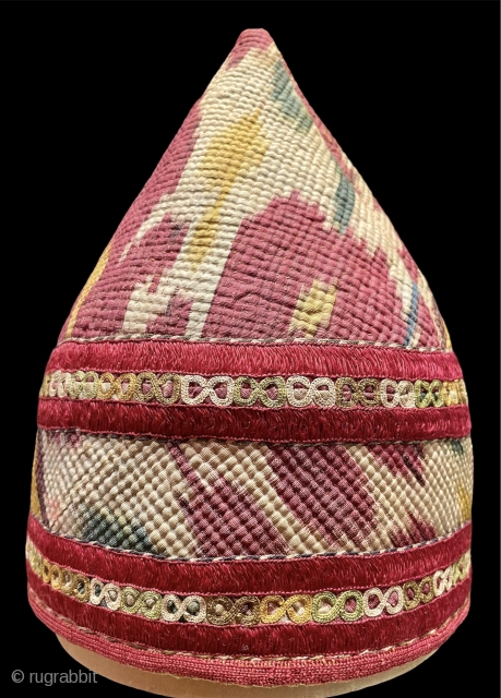 Chodor tribe conical ikat hat late 19. C.                         