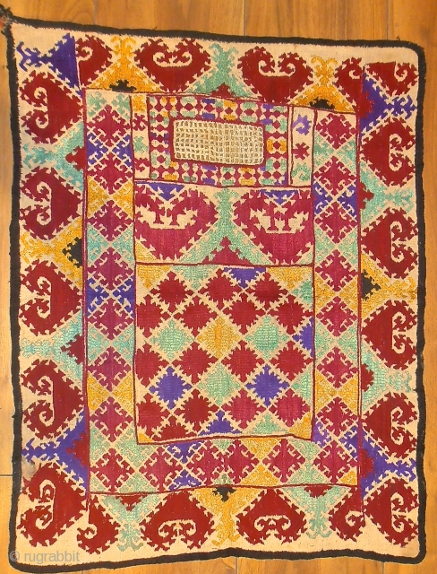 early 20th.century Tajik veil.size 76 x 60 cm.silk on linen.                       