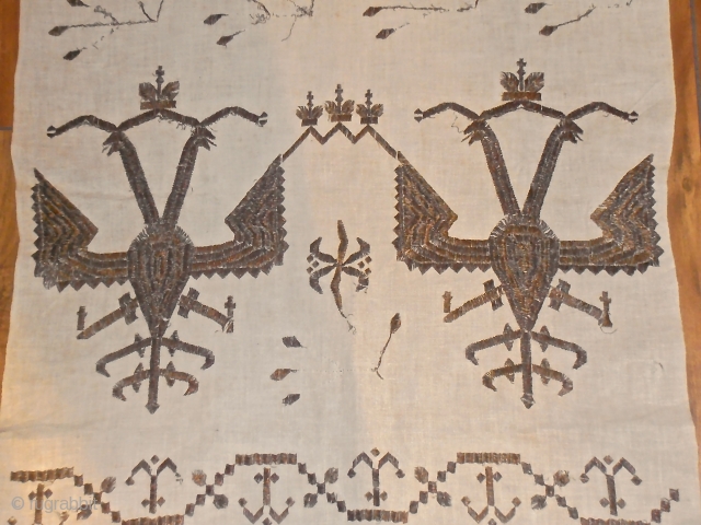 19 th.century Greek Sash.size 220 x 47 cm.metal threat on silk                      