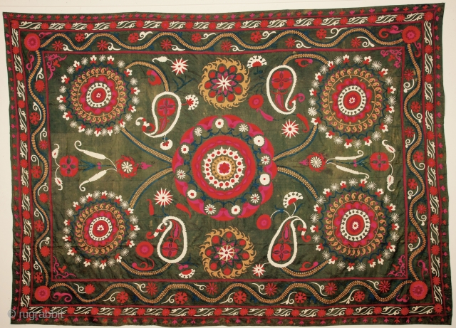 Uzbek suzani .silk on silk embroidery.19th.century.size 330x 210 cm.good condition.                       