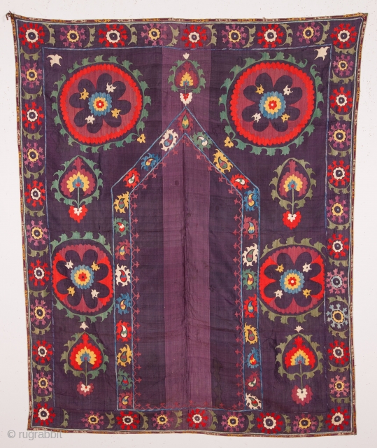 silk on silk uzbek suzani with lovely colors.size 120x 150 cm.late or mid.19th.century                    