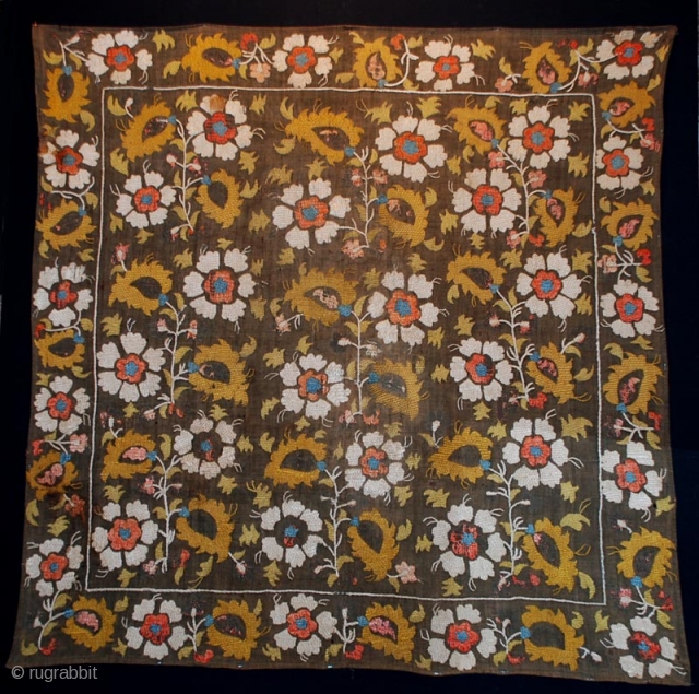 early 19th century Armenian embroidery,silk on cotton,size 95 x92 cm                       