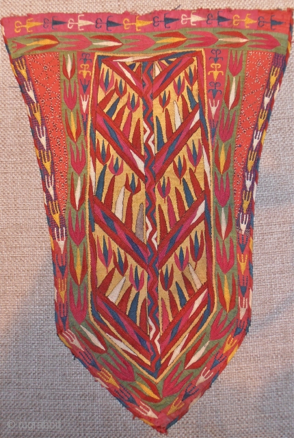 Turkmen embroidery, Camel head dress,superb quality,size 38,5 x28,5 cm                        