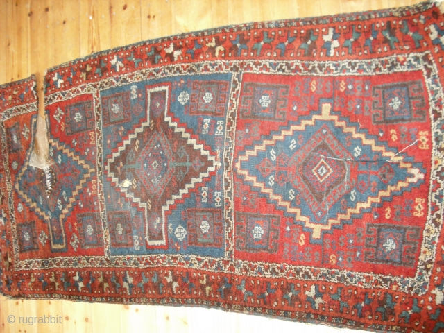 Lovely East Anatolian "banana" Yuruk rug. Superb deep colours , mostly good pile , needs washing and conserving (or even repiling if one must?)>         