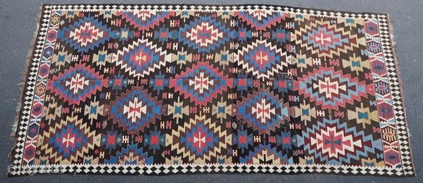 Old caucasian kilim, 1900 or before.

Origin : Caucasus
Period : 1900 or before
Size : 370 x 172 cm
Material : wool on wool
Oxidized black, to restore
Vegetable dyes
Handwoven

This kilim has been cleaned by a professional.

✦  ...
