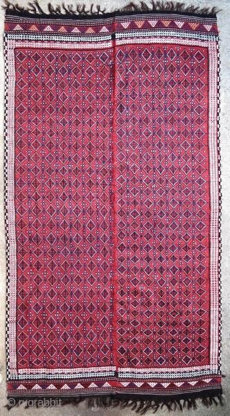 Old embroidered kilim from the Caucasus, woven in two parts.

Origin : Caucasus
Period : middle of the 20th century
Size : 265 x 148 cm
Material : wool on wool
Perfect condition
Vegetable dyes
Handwoven

This kilim has been  ...