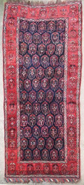 Old Ghashghai rug with a beautiful velvet.

Origin : Persia
Period : 1900 or before
Size : 280 x 122 cm
Material : wool on wool
An old repair in one corner and three small holes
Vegetable dyes
Handwoven

This  ...