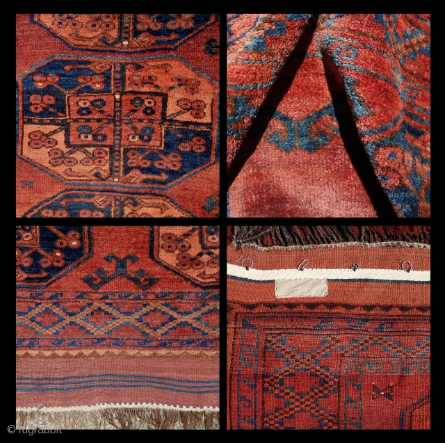 Looking for a good home to add warmth and character....

Ersari main carpet,300x220cm, circa 1900, with original kilim ends,all natural colours, an old minor repair, some wear, in need of a tender wash.Selvedges  ...