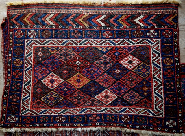  Kurdish Sinjabi bag face, 107x76cm, end of 19th, saturated, beautiful colours, gently hand washed.                  