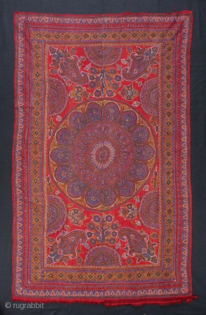 19th-century Kerman wool on wool embroidery in excellent condition.                        