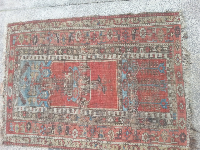 Sweet shot ladik prayer rug. Some age. Will wash wonderfully. 
64 inches x 46 inches.
£200.                  