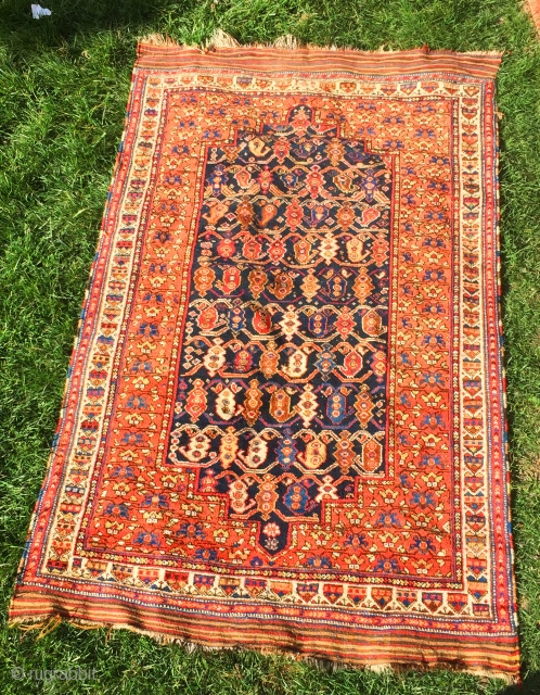 Nice full pile Afshar, 3'10" x 6'3". 19th Century, all good colors. Since last appearing in these pages this piece has been washed, two slight crease wears have been expertly repaired, and  ...