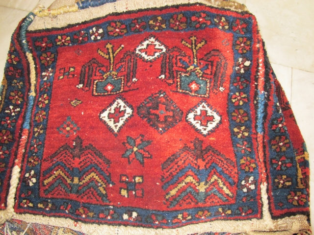 Piled mafrash, rare ,possibly Karadagh area , early 20th,very primitive design,great shiny wool, all the dyes are organic,beautiful dark green and aubergine-brown,Full chunky pile ,no repairs or damage on all 4 sides  ...