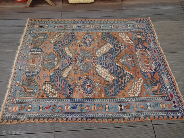 Nice DRAGON SOUMAK ,circa 1900 ,195 x 150 cm ( 6.4' x 4.9 ')wool on wool, beautiful drawn,fine weave ,original ends and sides,some scattered restaurations, ,good condition.      