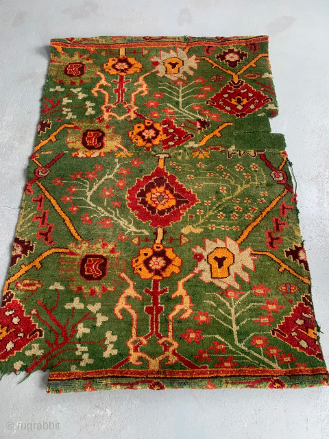 Turkish Edwardian Ushak / Oushak cut and shut rug • circa 1910 • 219 x 136cm // 7ft 2" x 4ft. Made out of bits from a large carpet. In the second  ...