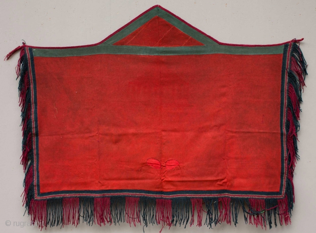 Turkoman Camel Trapping

almost
85 cm x 116 cm = 33.46" x 45.67"

early 20th C
hand loomed felted fabric

trapping-007                 