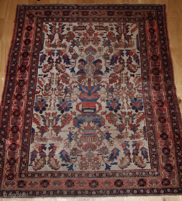 Antique Persian Afshar rug of 'vase' design on an ivory ground.
http://www.knightsantiques.co.uk/530052/antique-persian-afshar-vase-design-rug-very-fine-weave-scarce-item-2nd-half-19th-century/
Size: 5ft 0in x 4ft 6in. (153 x 137cm).
              