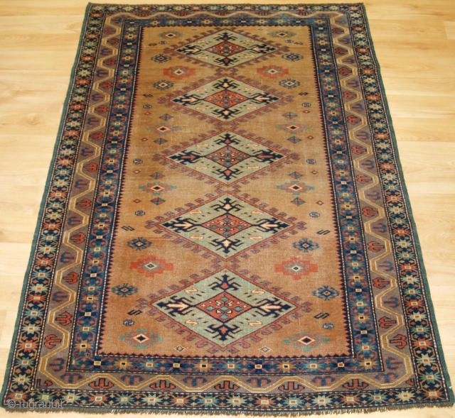 Antique Caucasian Derbent rug of very fine weave and a soft colour palette. www.knightsantiques.co.uk 

Size: 4ft 10in x 3ft 5in (147 x 103cm).

Circa 1900.

The town of Derbent is located on the coast  ...