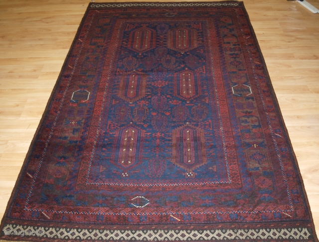 Antique Afghan Timuri Baluch rug from Western Afghanistan. www.knightsantiques.co.uk 
Size: 8ft 0in x 4ft 11in (245 x 151cm). 
Circa 1880.

A good Timuri Baluch rug from Western Afghanistan, with very dark indigo blue  ...