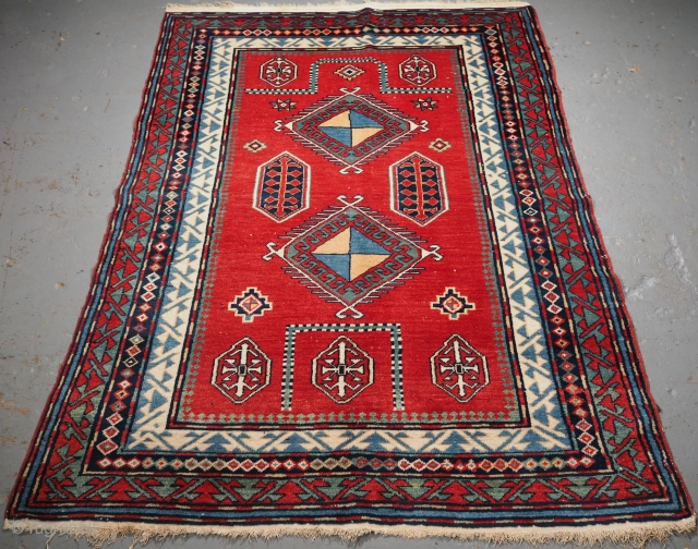 Old Caucasian Erivan rug with Bordjalou Kazak prayer rug design. www.knightsantiques.co.uk

Size: 5ft 9in x 4ft 2in (175 x 127cm). 
Circa 1920.

A very good Erivan rug with a very well drawn example of  ...