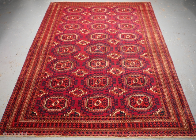 Antique Tekke Turkmen rug of good size, with fine weave, superb Cochineal colour. www.knightsantiques.co.uk 
Size: 7ft 5in x 5ft 1in (227 x 154cm). 
Circa 1900.

This is an good example of a Tekke  ...