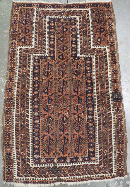 £150 / $190 Baluch prayer rug in as found condition. Size: 133 x 86cm (4ft 4in x 2ft 10in). Hand washed and ready for use or restoration.
£150 / $190 + shipping at  ...