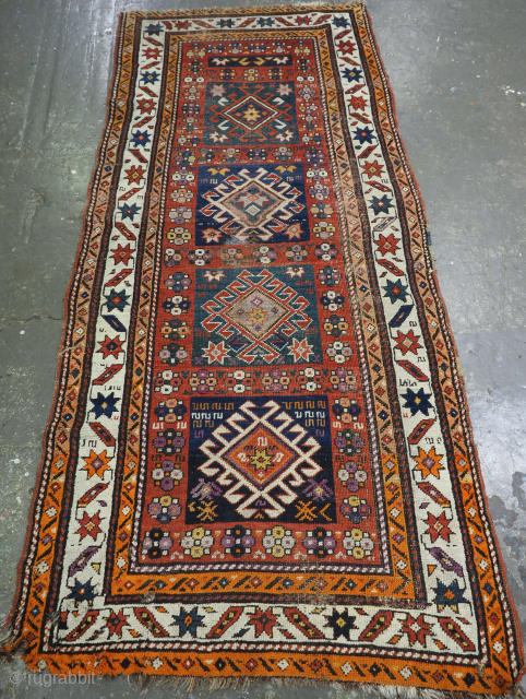 £250 / $320 Kazak rug in as found condition. Size: 244 x 114cm (8ft 0in x 3ft 9in). Hand washed and ready for use or restoration. £250 / $320 + shipping at  ...
