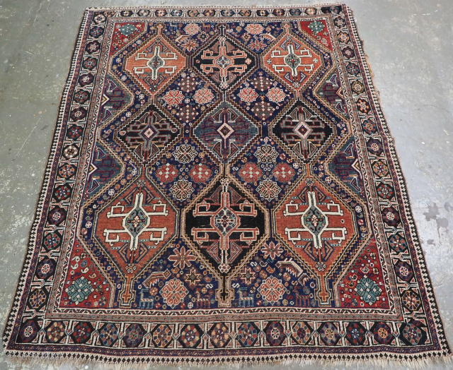 £450 / $575 Khamseh rug in as found condition. Size: 195 x 161cm (6ft 5in x 5ft 3in). Hand washed and ready for use or restoration. £450 / $575 + shipping at  ...