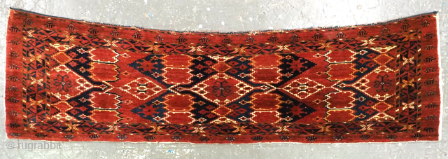 Antique Ersari Beshir Turkmen torba of classic ikat design.
Size: 4ft 11in x 1ft 4in (150 x 40cm).
Circa 1880.

An excellent example of Beshir weaving, a classic Beshir ikat design with excellent colour. Note  ...