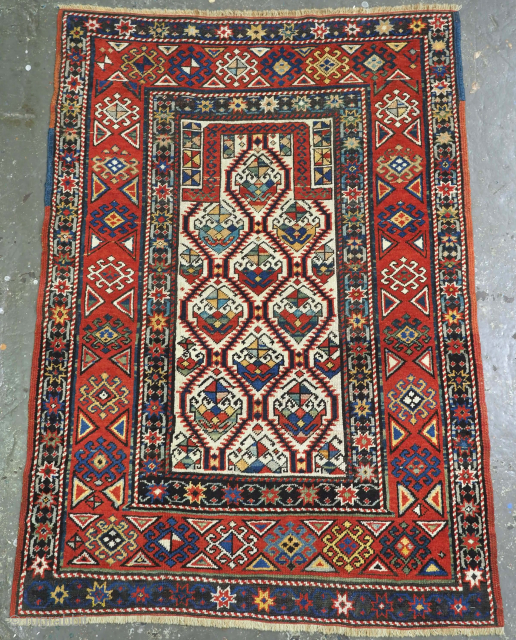 Unusual small Antique Caucasian Gendje region prayer rug, size: 136 x 97cm.                     