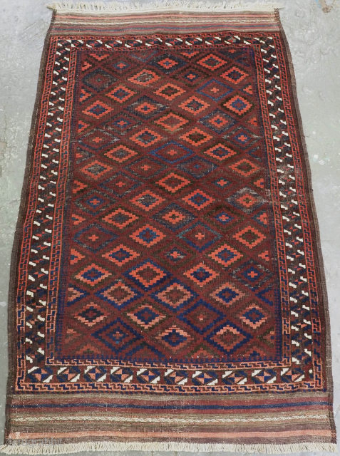 Antique Timuri or Baluch rug from the borders of Western Afghanistan and Eastern Persia, probably Timuri tribe.
Size: 5ft 3in x 3ft 9in (160 x 115cm).
Circa 1880.

A superb and scarce rug with a  ...