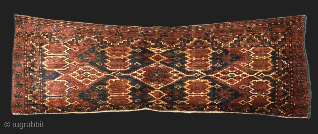 Antique Ersari Beshir Turkmen torba of classic ikat design.
Size: 4ft 6in x 1ft 6in (137 x 46cm)
Circa 1890.

A good example of Beshir weaving, a classic Beshir ikat design with soft smoked earth  ...