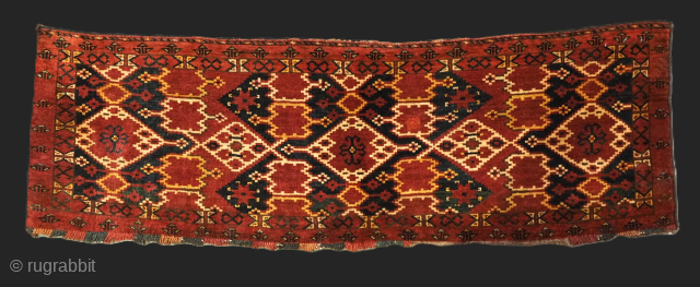 Antique Ersari Beshir Turkmen torba of classic ikat design.
Size: 5ft 3in x 1ft 8in (160 x 52cm)
Circa 1880.

An excellent example of Beshir weaving, a classic Beshir ikat design with excellent colour. Note  ...