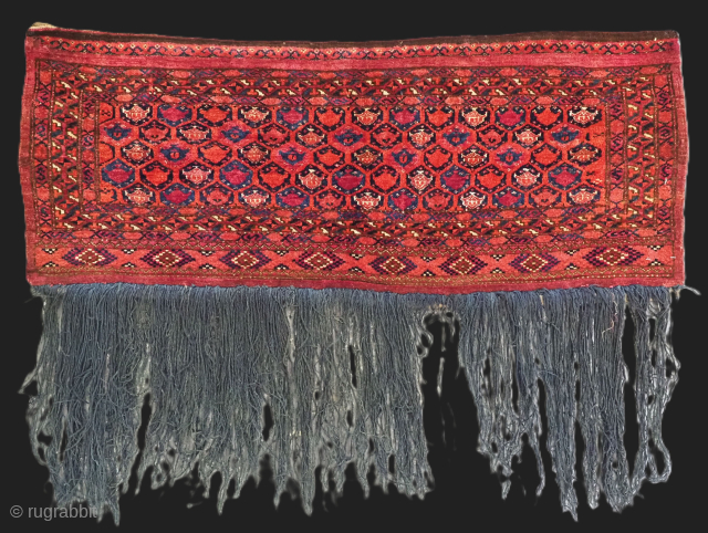 Antique Saryk Turkmen torba with the ‘shemle’ gul design, this example is of the classic format for this design which is best known for the Salor examples that are published in most  ...