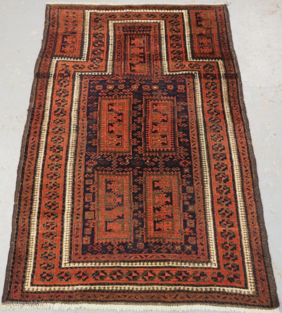 Antique prayer rug by the Yaqoub-Khani tribe with a scarce design. www.knightsantiques.co.uk 
Size: 4ft 6in x 2ft 10in (138x 86cm).
Circa 1900.

This outstanding small prayer rug has the Yaqoub-Khani box design to the  ...