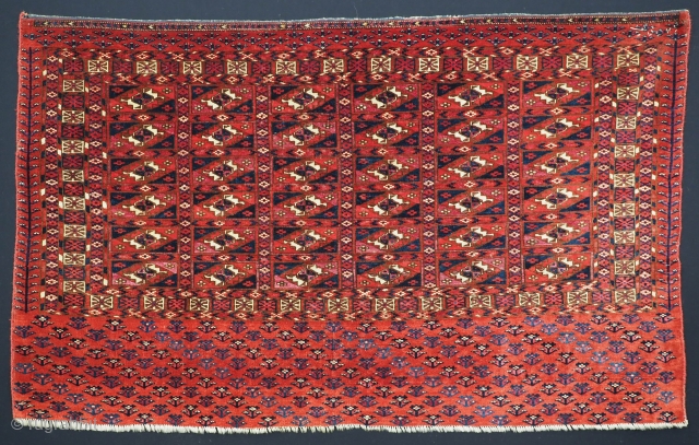 A pair of Antique Tekke Turkmen chuval with 'Aina' guls. www.knightsantiques.co.uk 
Size: 4ft 0in x 2ft 6in (122 x 75cm) approximate size of each face.
Mid 19th century.

An exceptional pair of chuval faces  ...