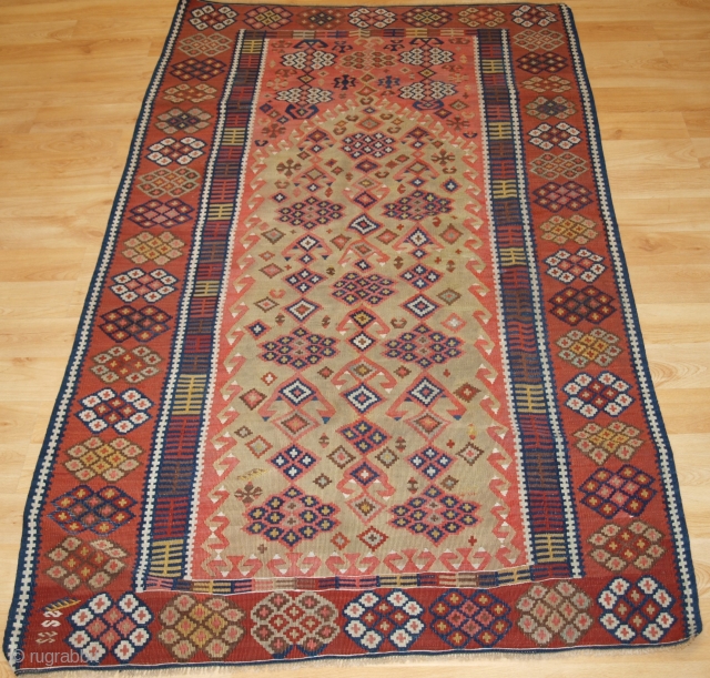 Size: 5ft 9in x 3ft 5in (175 x 105cm). www.knightsantiques.co.uk 

Antique Anatolian Erzurum prayer kilim of traditional design with soft pastel colours.

Circa 1880.

A really outstanding example of a Erzurum prayer kilim with  ...