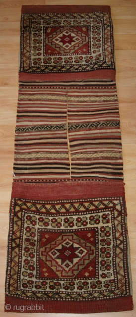 Antique pair of heybe (saddle bags) from the Bergama region of Western Anatolia (Turkey). www.knightsantiques.co.uk Size: 4ft 8in x 1ft 6in (142 x 46cm). 

Circa 1900.

This complete pair of saddle bags are  ...